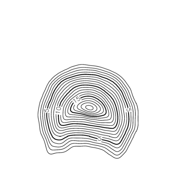 Contour map of 1,000 ton stockpile showing 3D surface reconstruction